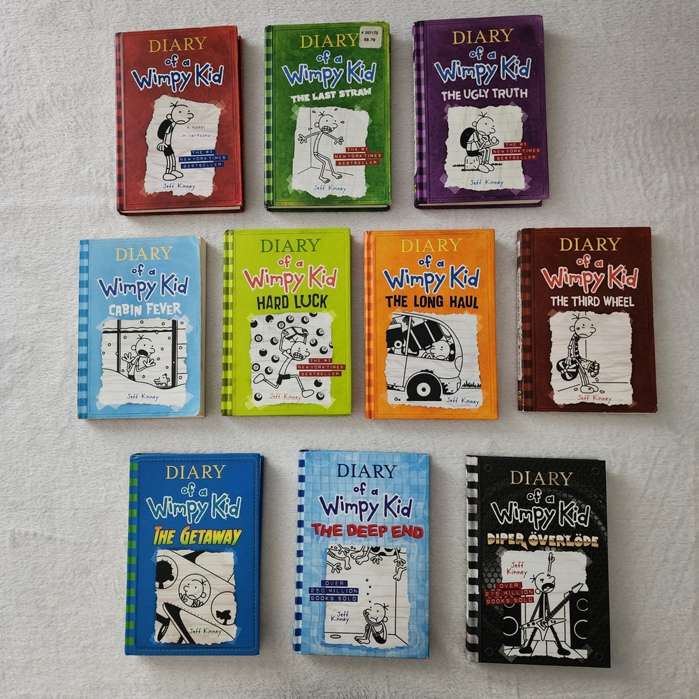 Diary of a Wimpy Kid 10 Book Lot Hardcover Paperback Jeff Kinney Youth Humour